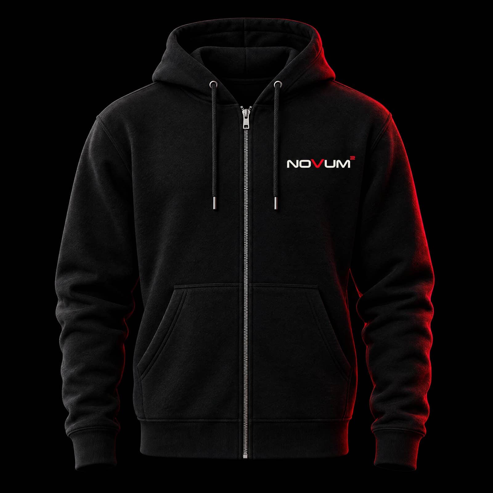 Schwarzer NOVUM Zip-Hoodie mit kleinem Logo auf der Brust